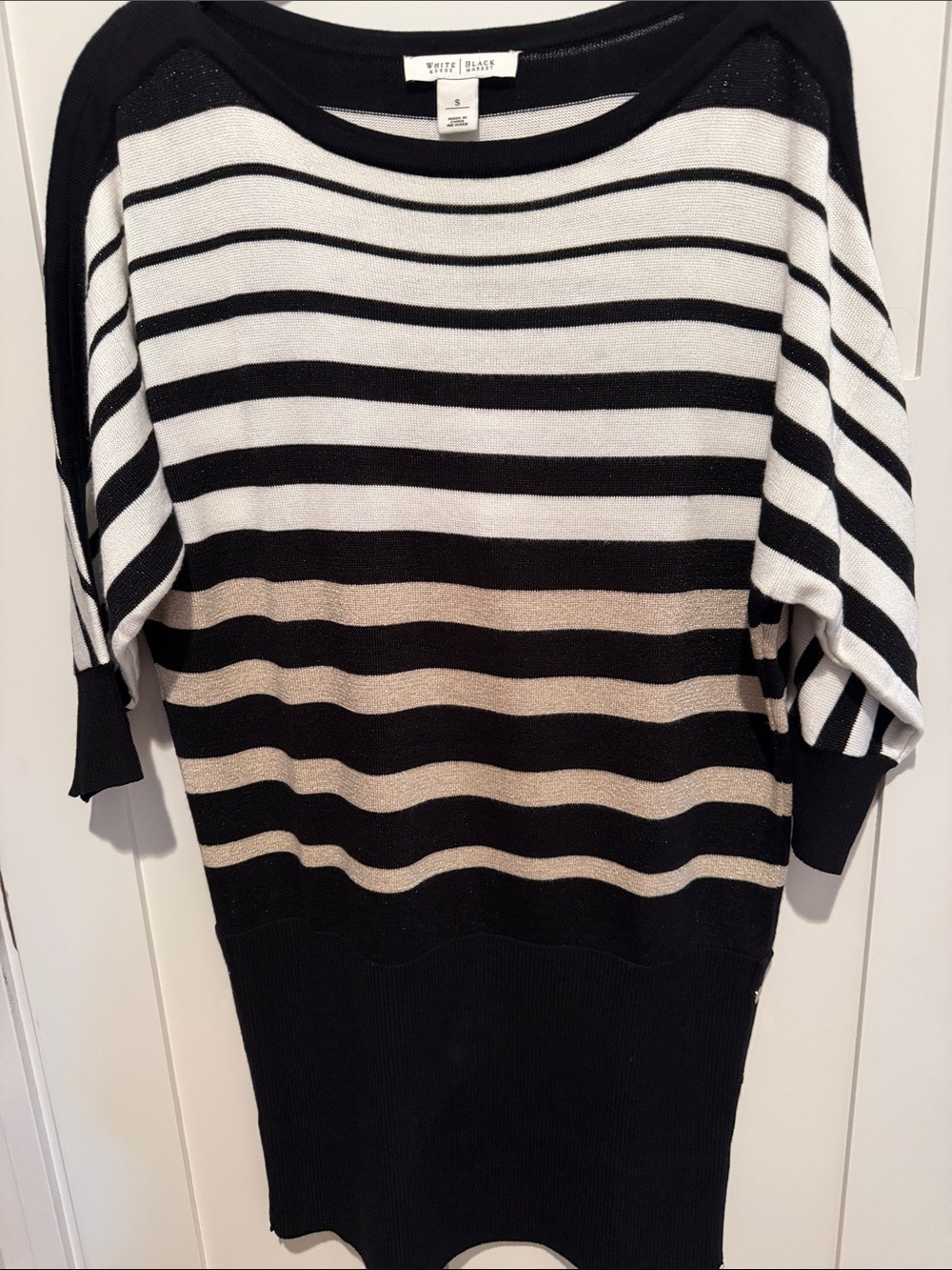 White House Black Market Black, White & Beige Striped Scoop-Neck Sweater